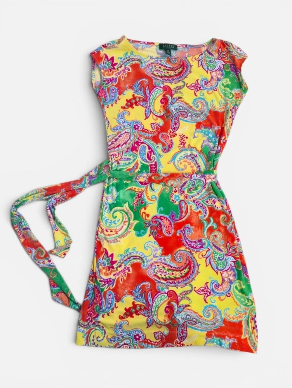 Lauren Ralph Lauren Tropical Paisley Print Belted Colorful Summer Dress